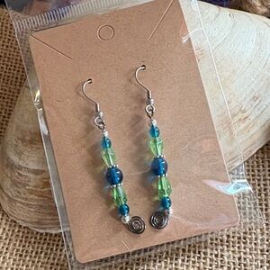 Chic Silver and Blue-Green Beaded Earrings